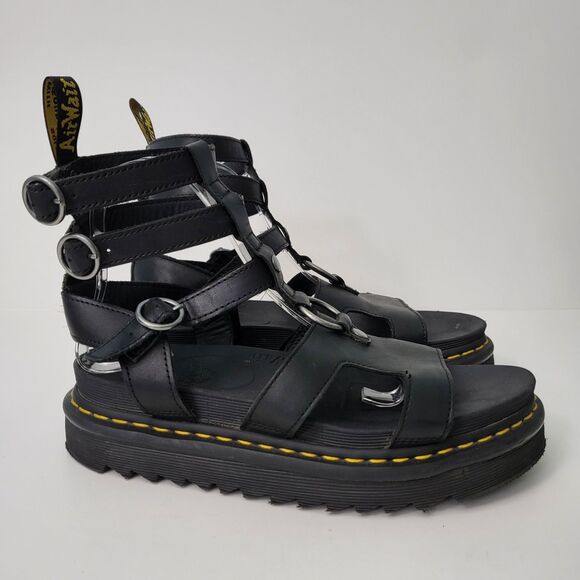 DR MARTENS Adaira Gladiator Sandals Womens 9 Platform Black Leather Buckle - Picture 1 of 11
